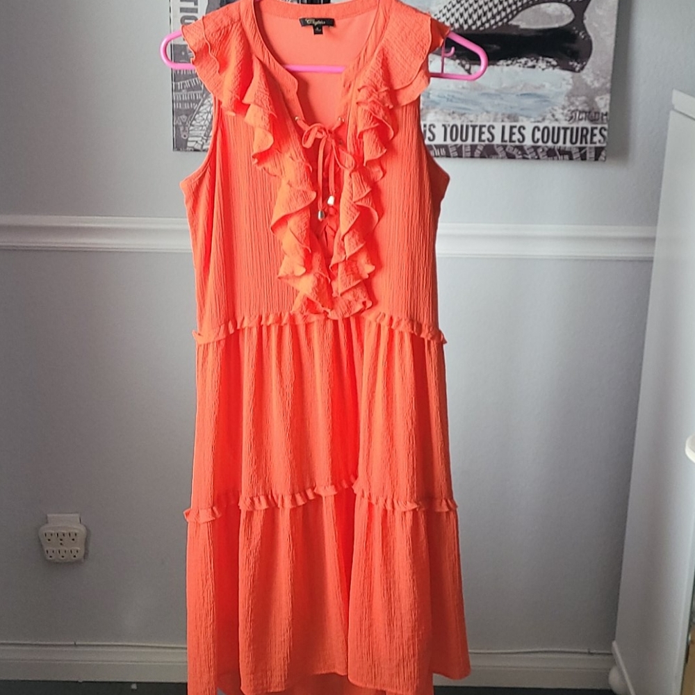 Curious mid length dress, orange/peach
